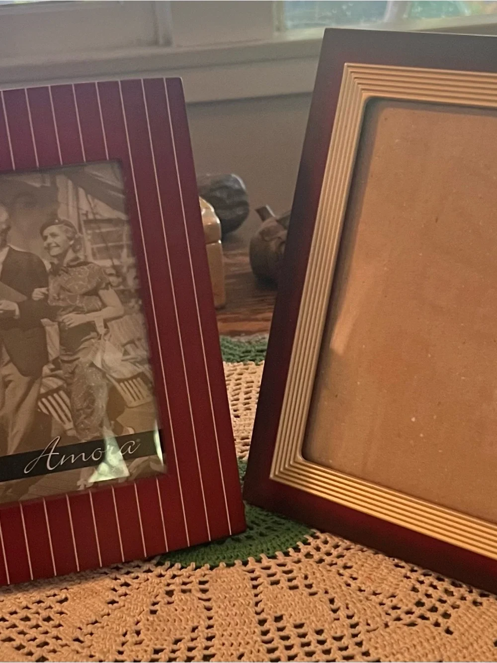 Lot 2 Wood Picture Frame Set with Red-ish Handsome Coordinating Colors